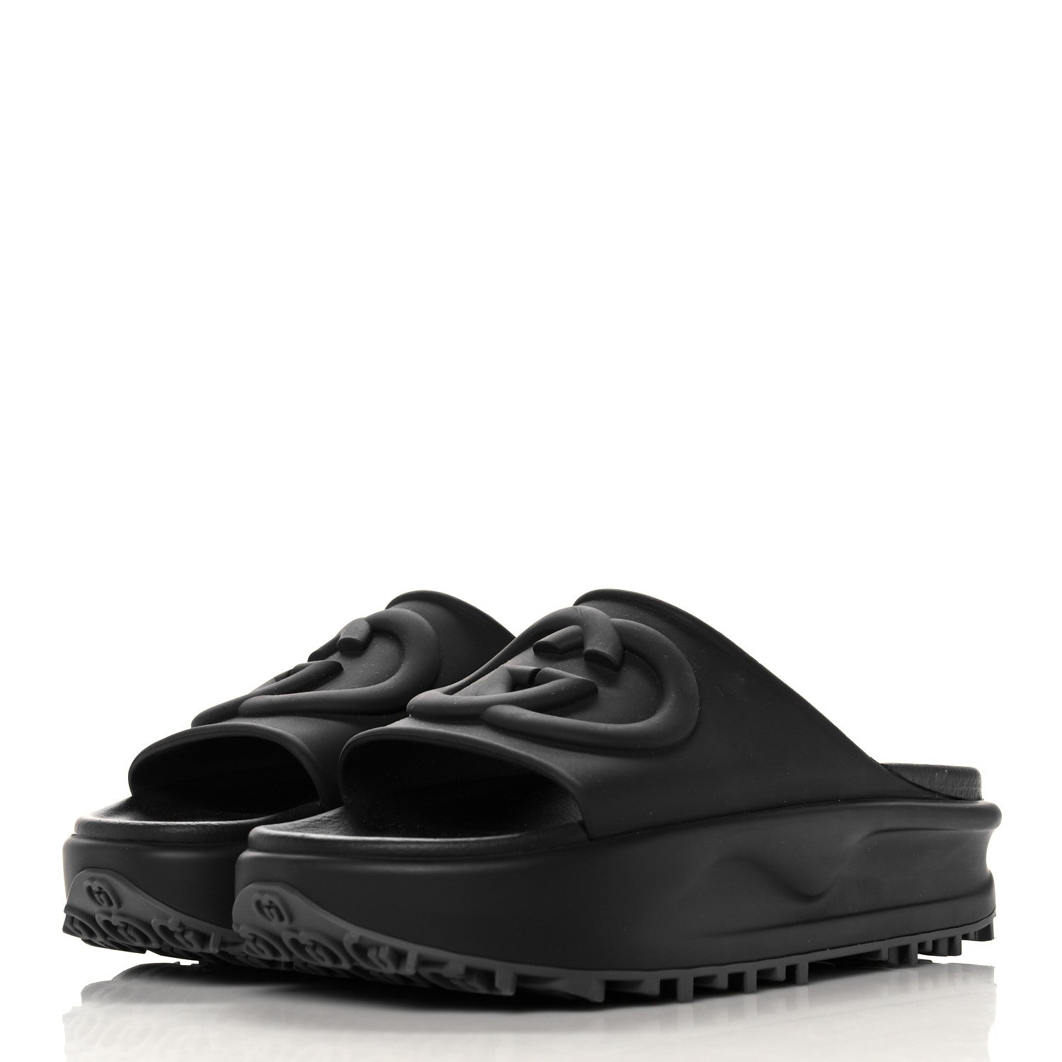 Gucci Soft Rubber Womens Interlocking G Platform 42mm Slide Sandals 39 Black 3 of 12