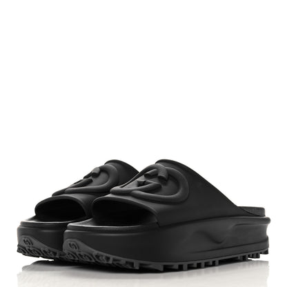 Gucci Soft Rubber Womens Interlocking G Platform 42mm Slide Sandals 39 Black 3 of 12