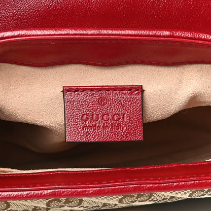 Gucci Monogram Glazed Calfskin Matelasse Diagonal Mini GG Marmont Top Handle Shoulder Bag Beige Ebony New Cherry Red 6 of 13