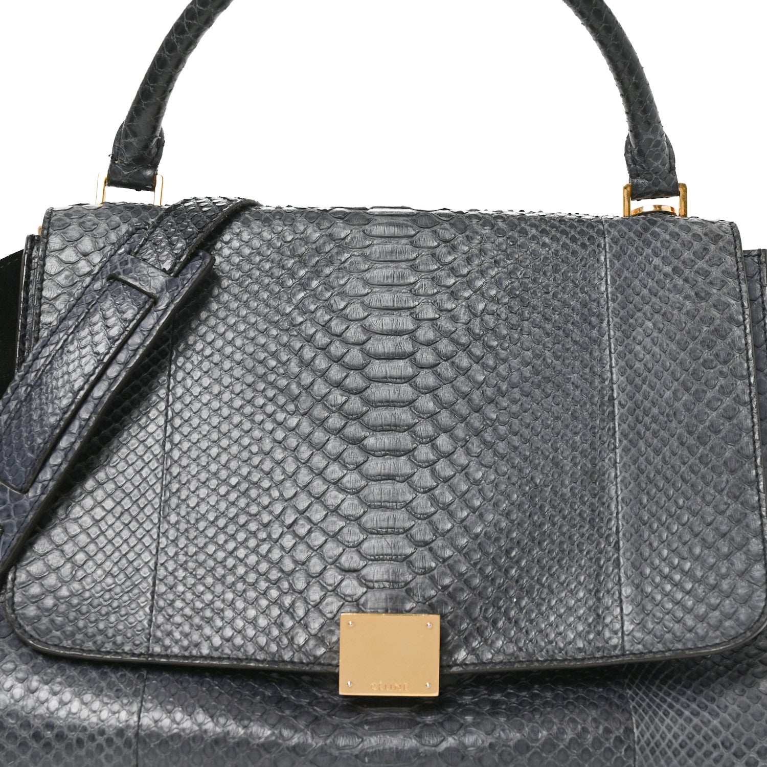 Celine Snakeskin Calfskin Medium Trapeze Blue Black 7 of 10