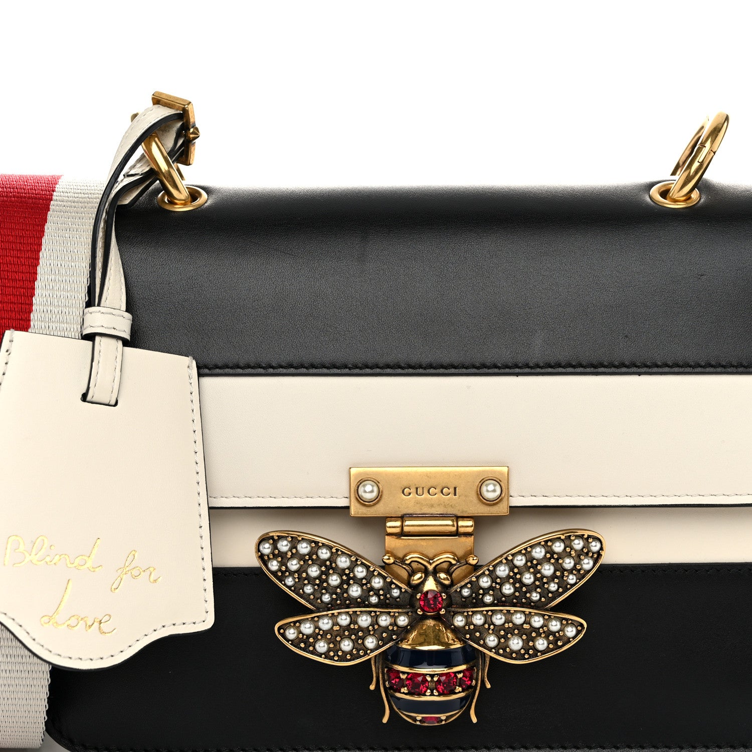 Gucci Calfskin Sylvie Web Queen Margaret Shoulder Bag Mystic White Black 8 of 12