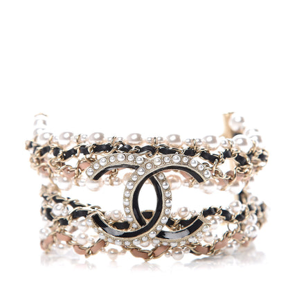 Chanel Pearl Lambskin CC Multistrand Bracelet Gold Black Beige Pink 1 of 7