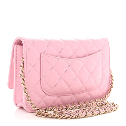 Chanel Caviar Quilted Textured CC Wallet on Chain WOC Light Pink 3 of 10