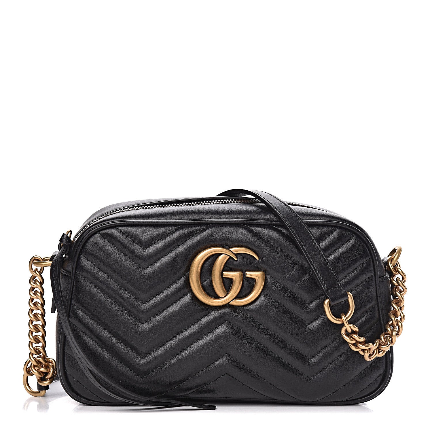Gucci Calfskin Matelasse Small GG Marmont Chain Shoulder Bag Black 1 of 10