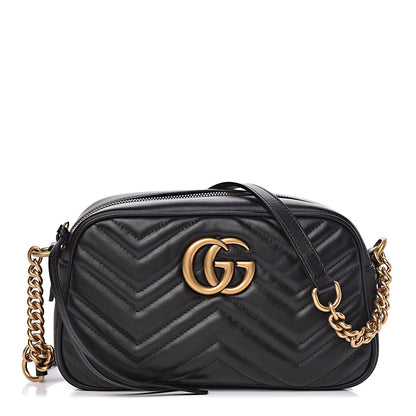 Gucci Calfskin Matelasse Small GG Marmont Chain Shoulder Bag Black 1 of 10