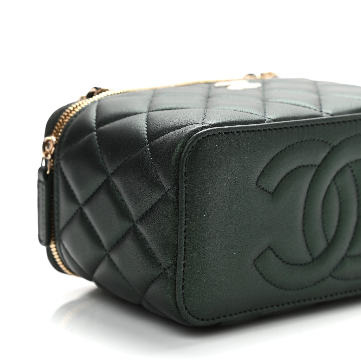 Chanel Iridescent Lambskin Quilted Small Top Handle Vanity Case With Chain Green 10 of 11