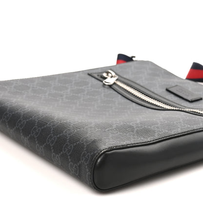 Gucci GG Supreme Monogram Appia Calfskin Web Flat Messenger Bag Black Grey 10 of 12