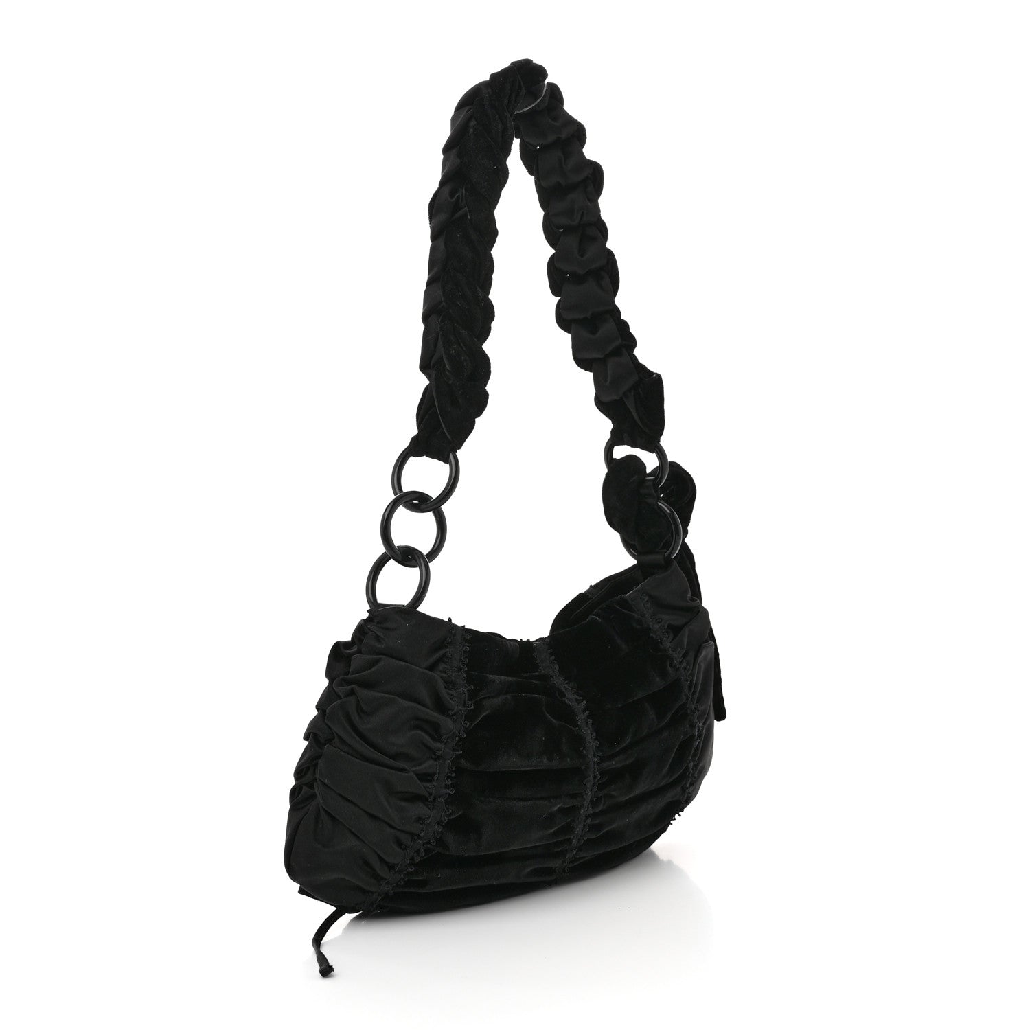 Prada Satin Velvet Drawstring Shoulder Bag Black 3 of 9