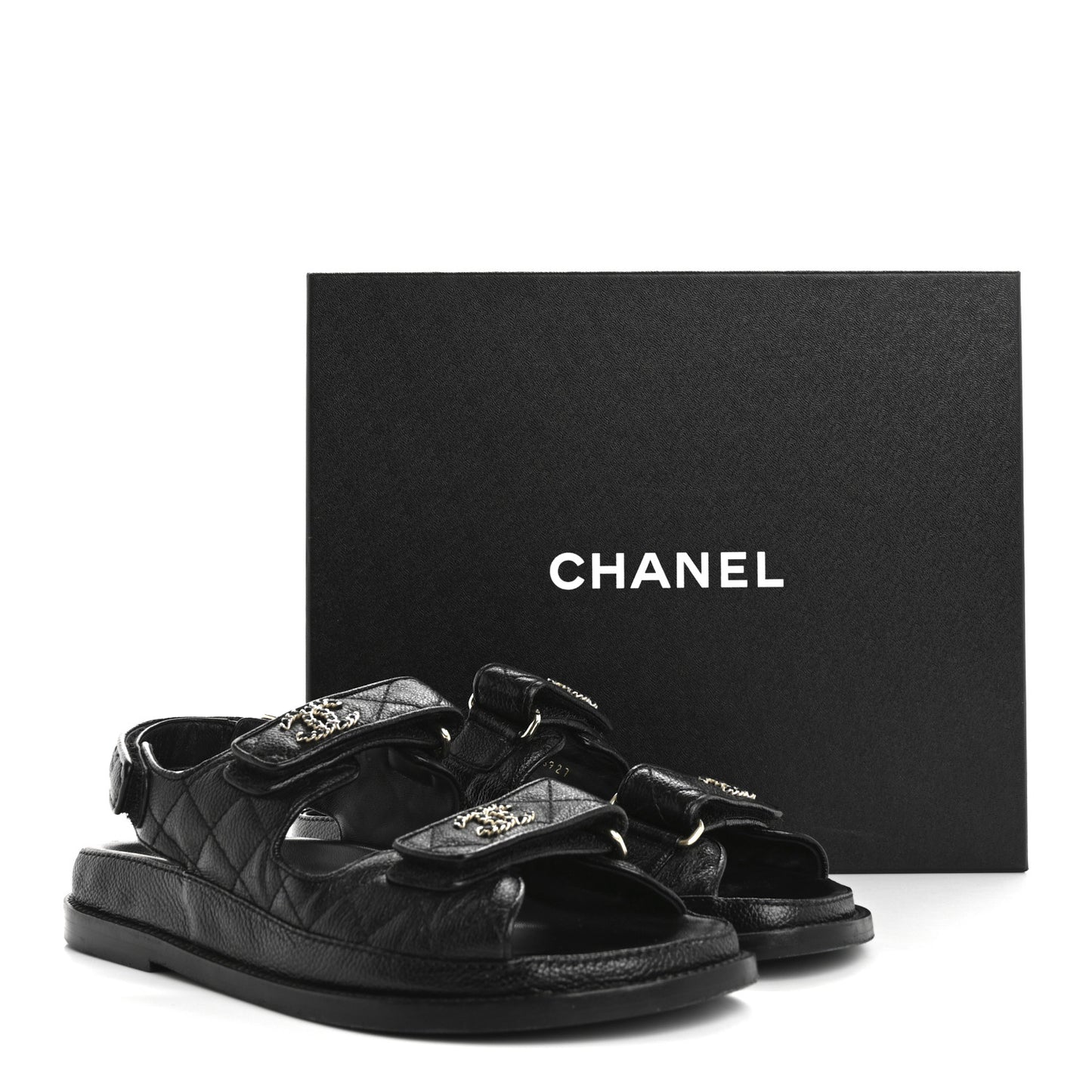 Grained Calfskin Velcro Dad Sandals 36.5 Black