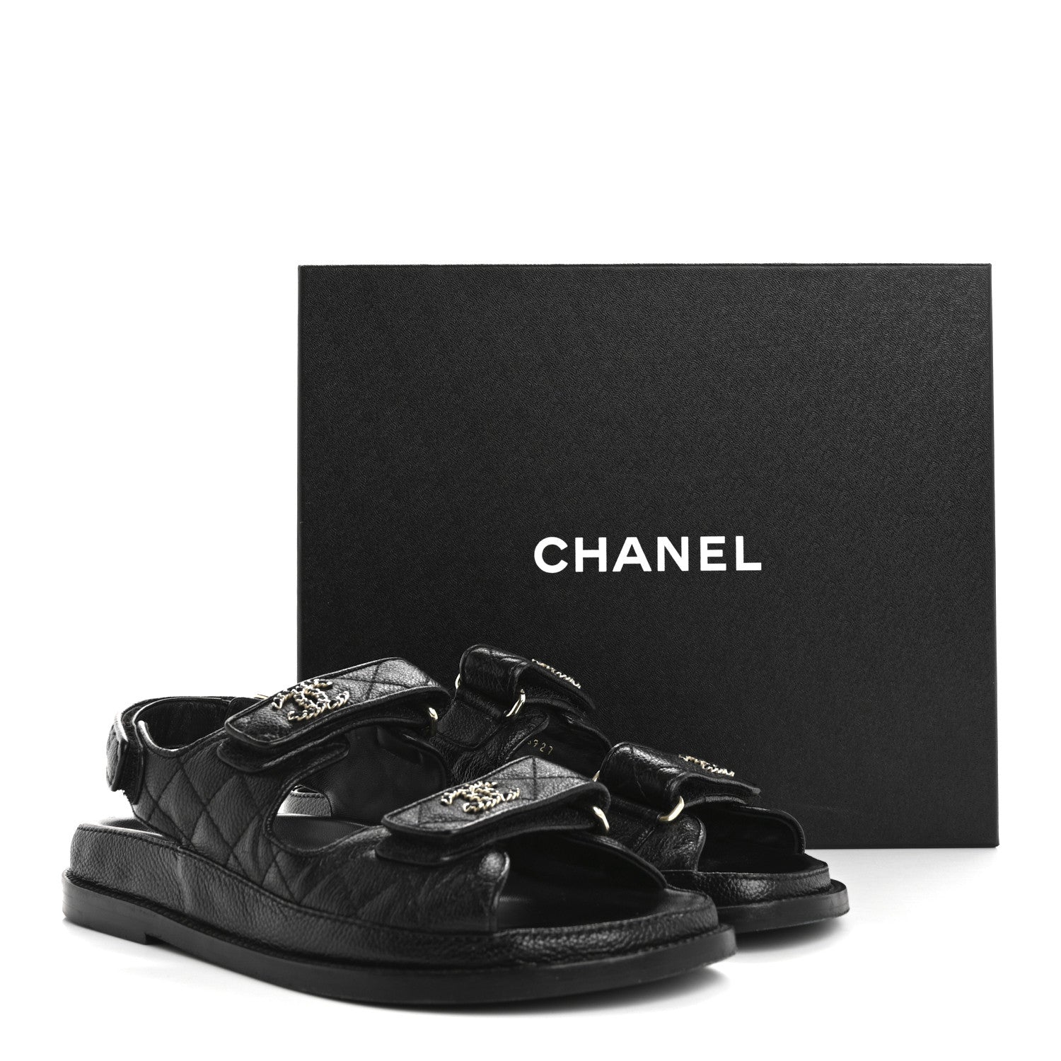 Chanel Grained Calfskin Velcro Dad Sandals 36.5 Black 11 of 11