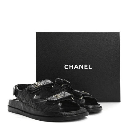 Chanel Grained Calfskin Velcro Dad Sandals 36.5 Black 11 of 11