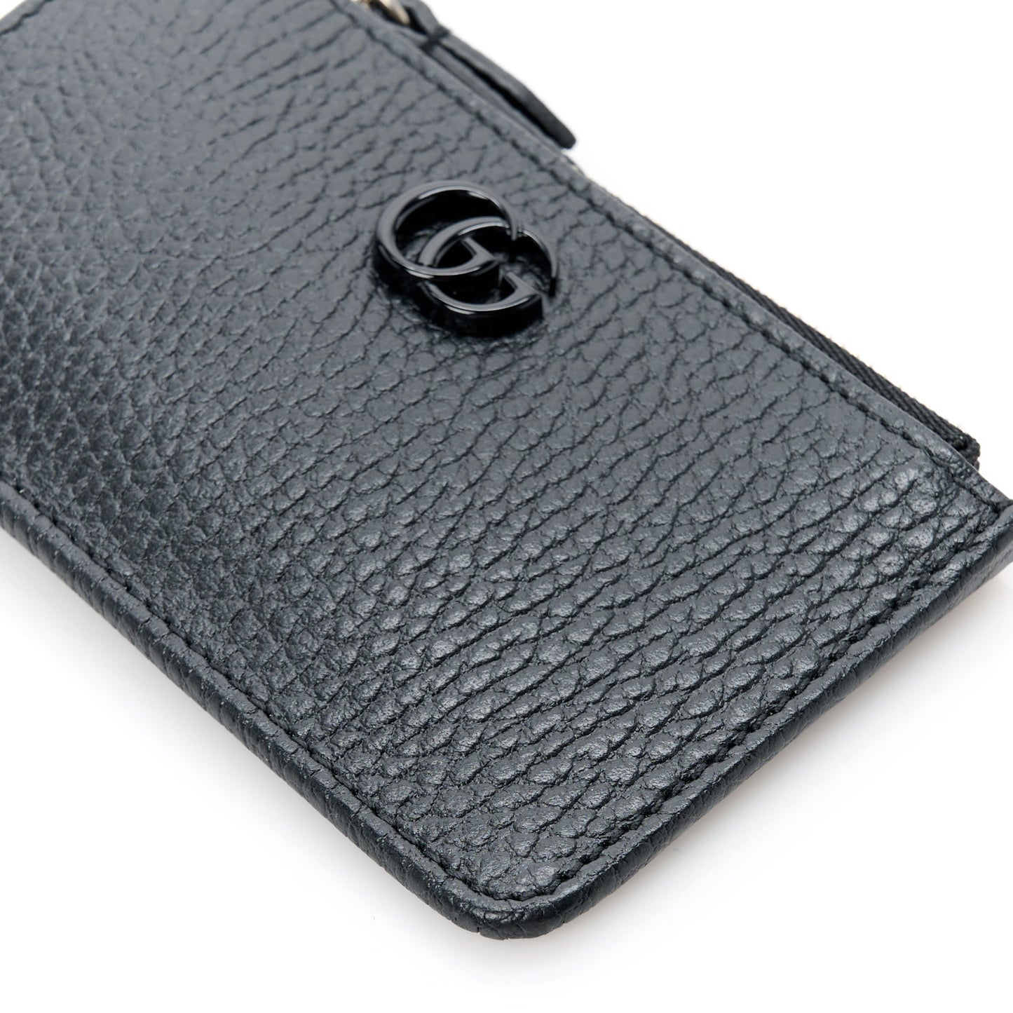 Dollar Calfskin Enamel Monochrome GG Marmont Key Case Card Holder Black