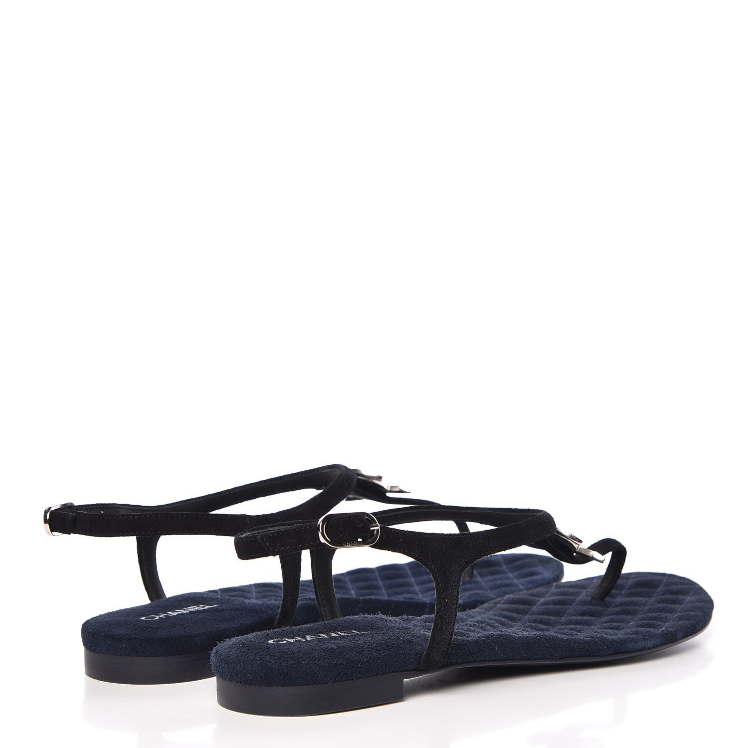 Chanel Suede Calfskin CC Thong Sandals 38.5 Dark Blue 4 of 8