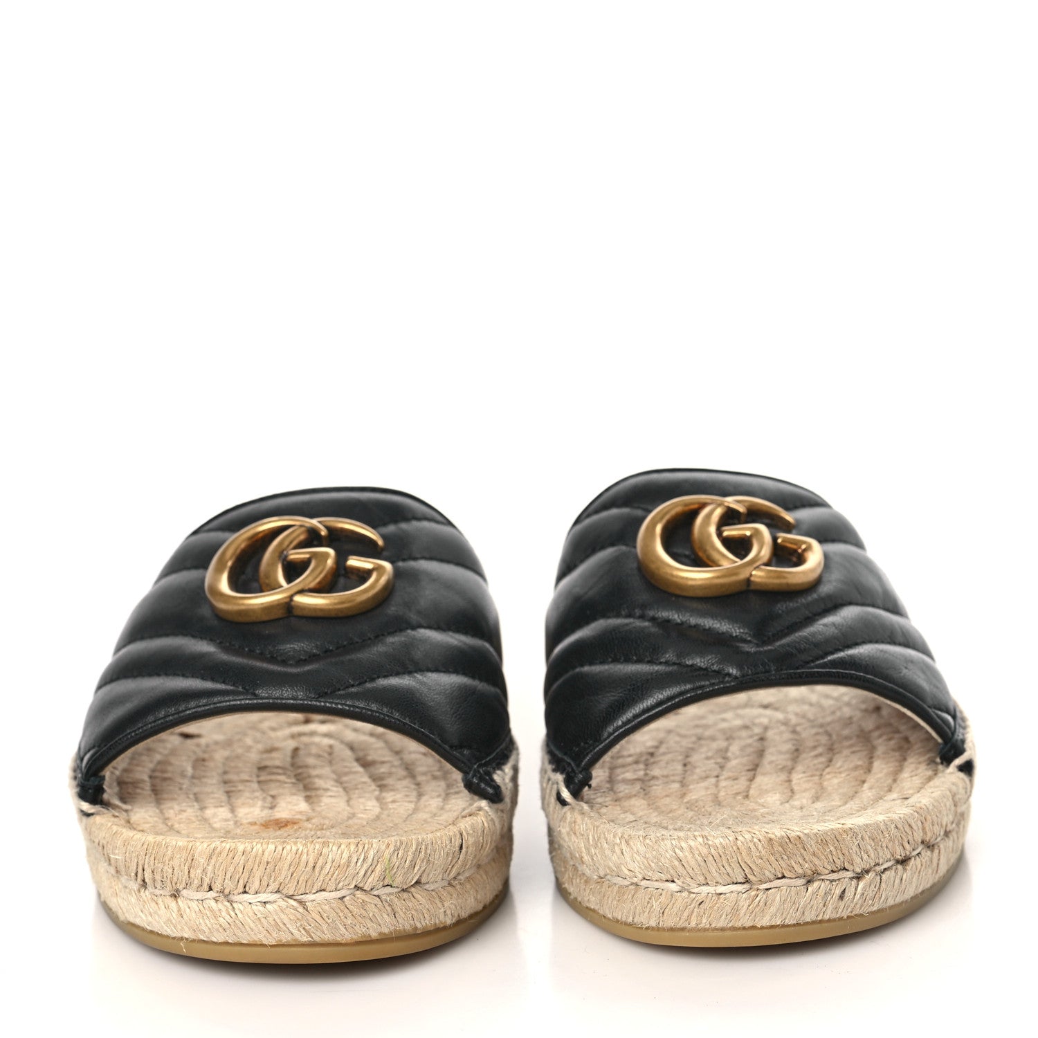 Gucci Nappa Matelasse GG Marmont Espadrille Slide Sandals 36.5 Black 3 of 9