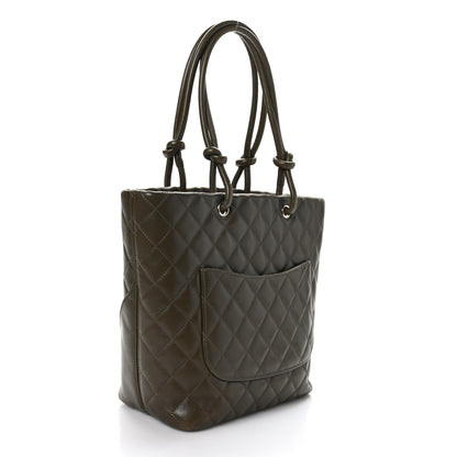 Chanel Calfskin Snakeskin Quilted Small Cambon Tote Khaki 3 of 10