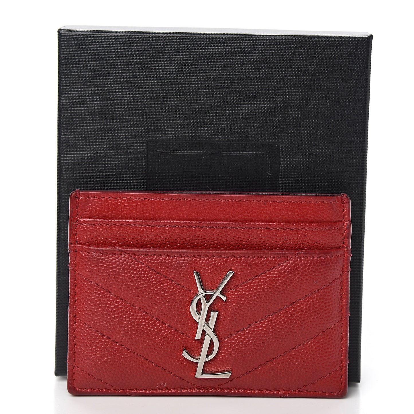 Grain De Poudre Matelasse Chevron Monogram Credit Card Case New Red