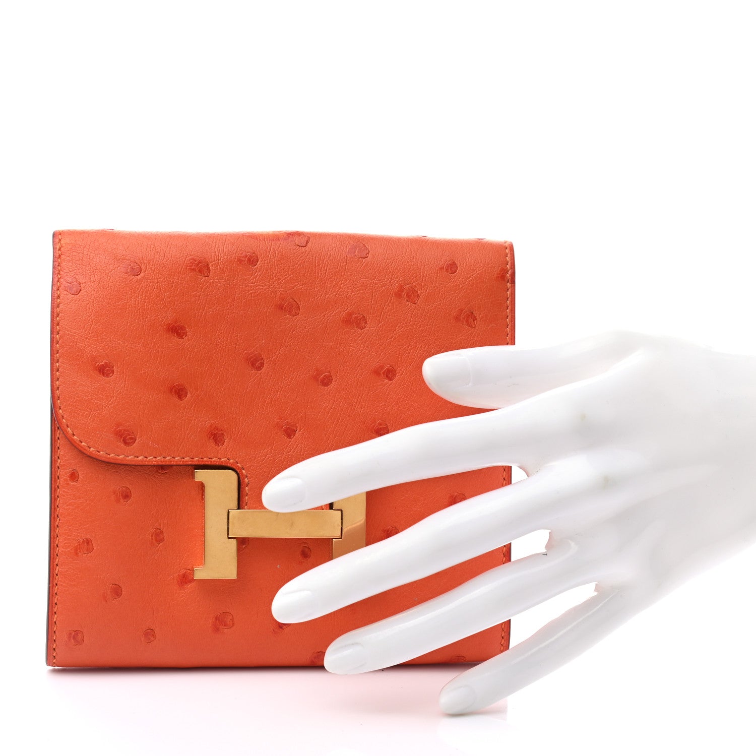 Hermes Ostrich Constance Short Wallet Tangerine 2 of 8