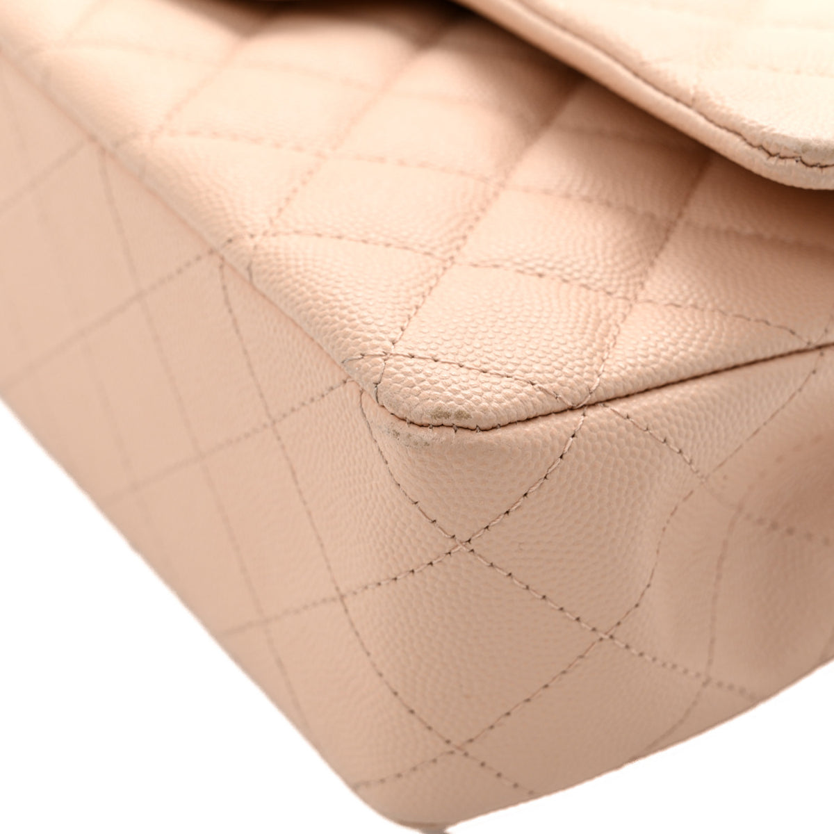 Caviar Quilted Medium Double Flap Light Beige