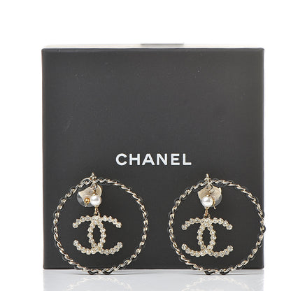 Chanel Lambskin Crystal Pearl CC Chain Hoop Earrings Gold Black 5 of 5