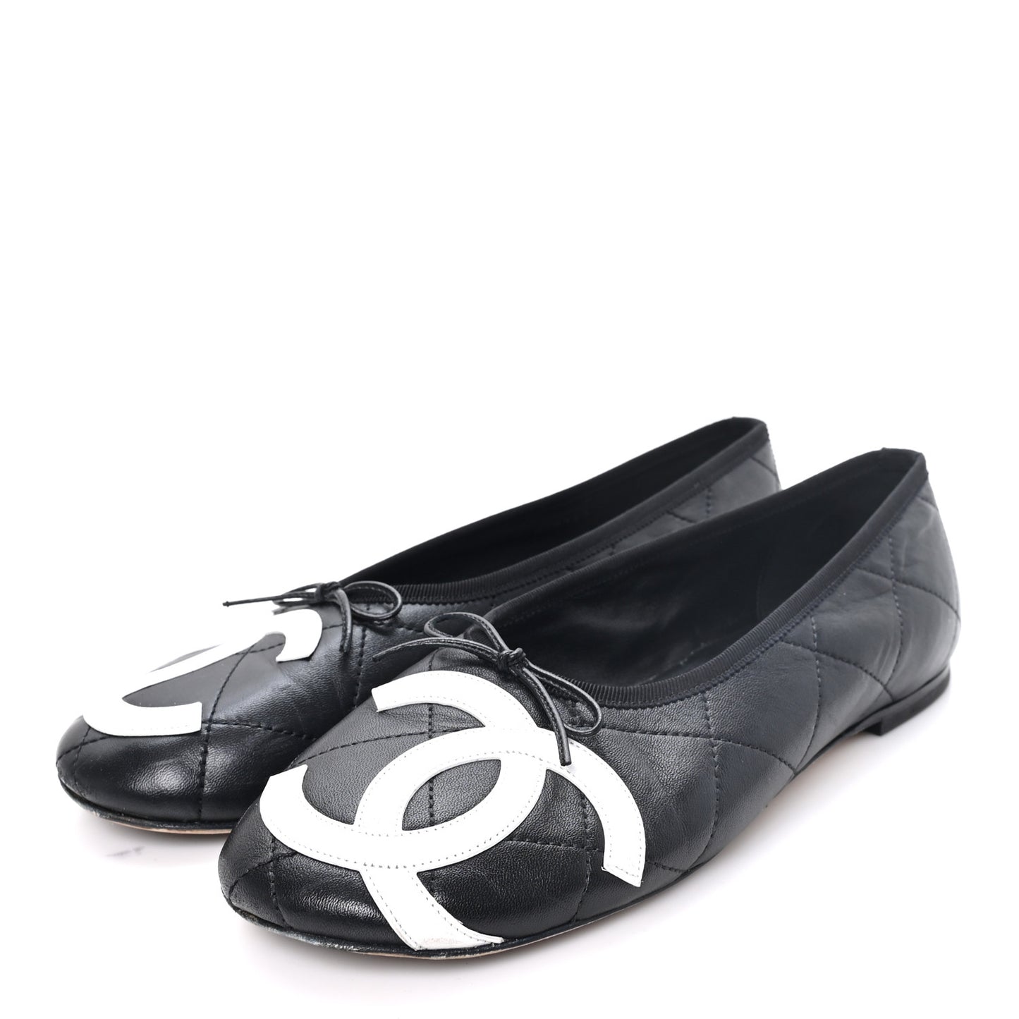 Lambskin Quilted CC Cambon Ballet Flats 42 Black White