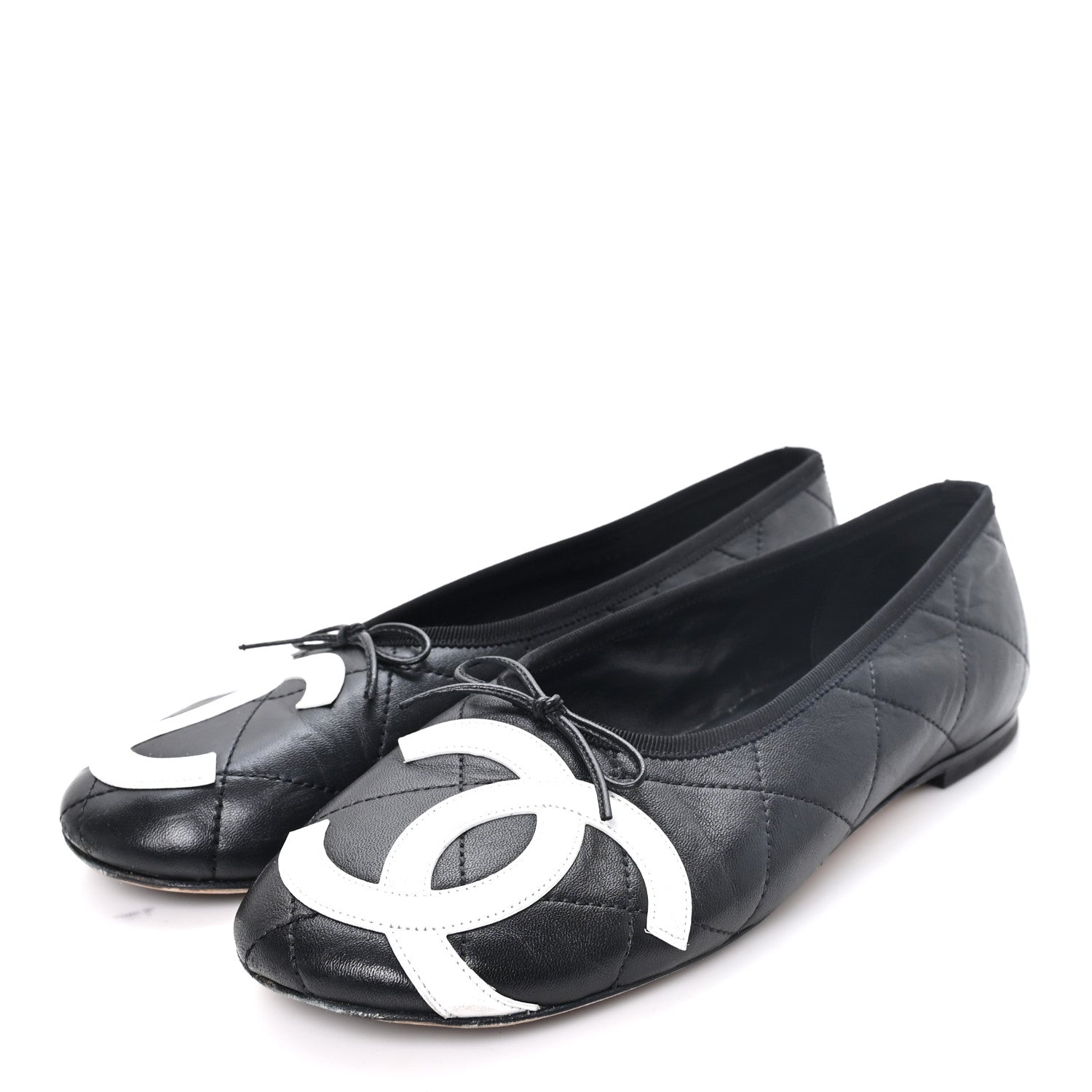 Chanel Lambskin Quilted CC Cambon Ballet Flats 42 Black White 4 of 9