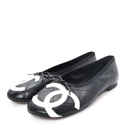 Chanel Lambskin Quilted CC Cambon Ballet Flats 42 Black White 4 of 9