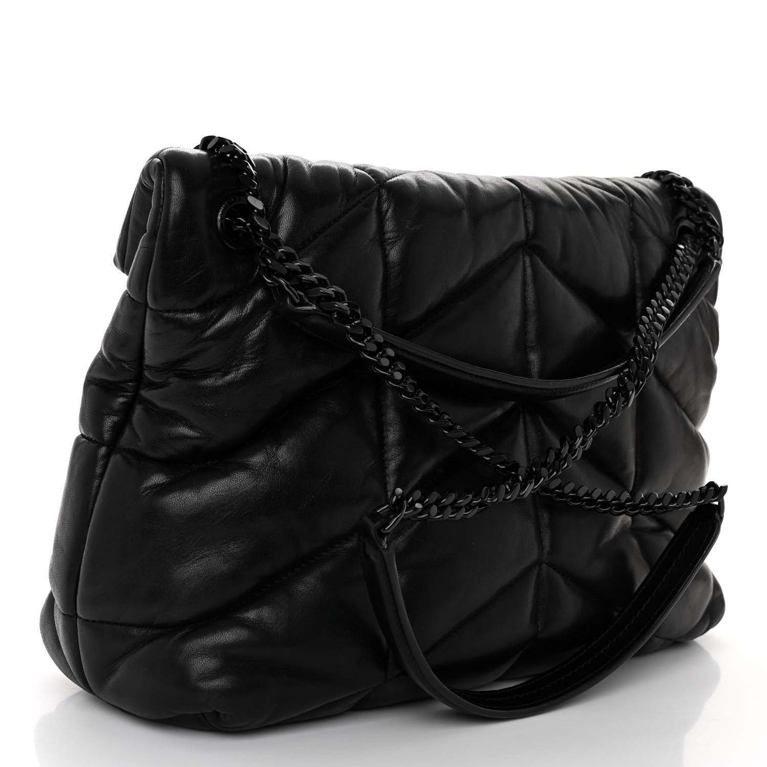 Saint Laurent Lambskin Quilted Monogram Monochrome Medium Loulou Puffer Chain Satchel Black 3 of 10
