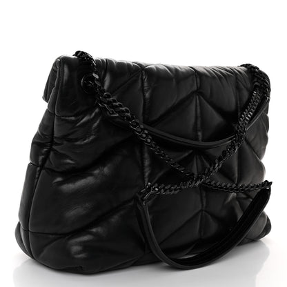 Saint Laurent Lambskin Quilted Monogram Monochrome Medium Loulou Puffer Chain Satchel Black 3 of 10