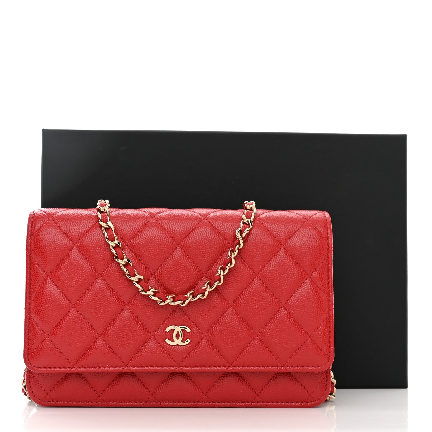 Chanel Caviar Quilted Wallet on Chain WOC Red 11 of 11
