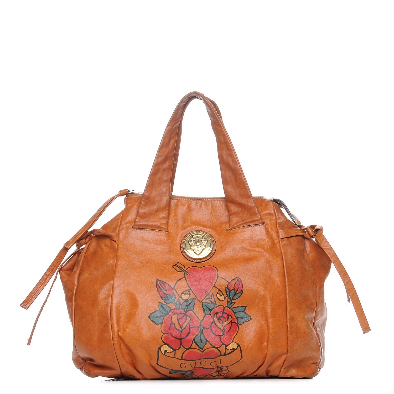 Gucci Calfkin Tattoo Heart Large Hysteria Tote Tan 1 of 7