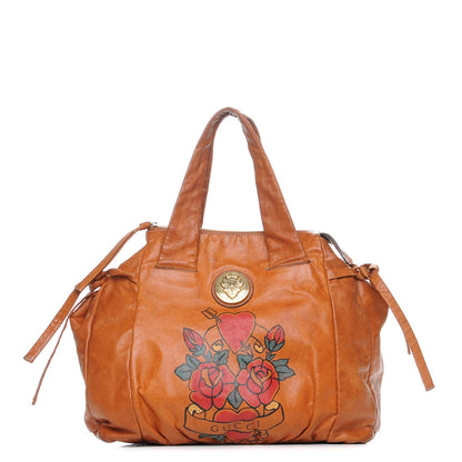 Gucci Calfkin Tattoo Heart Large Hysteria Tote Tan 1 of 7