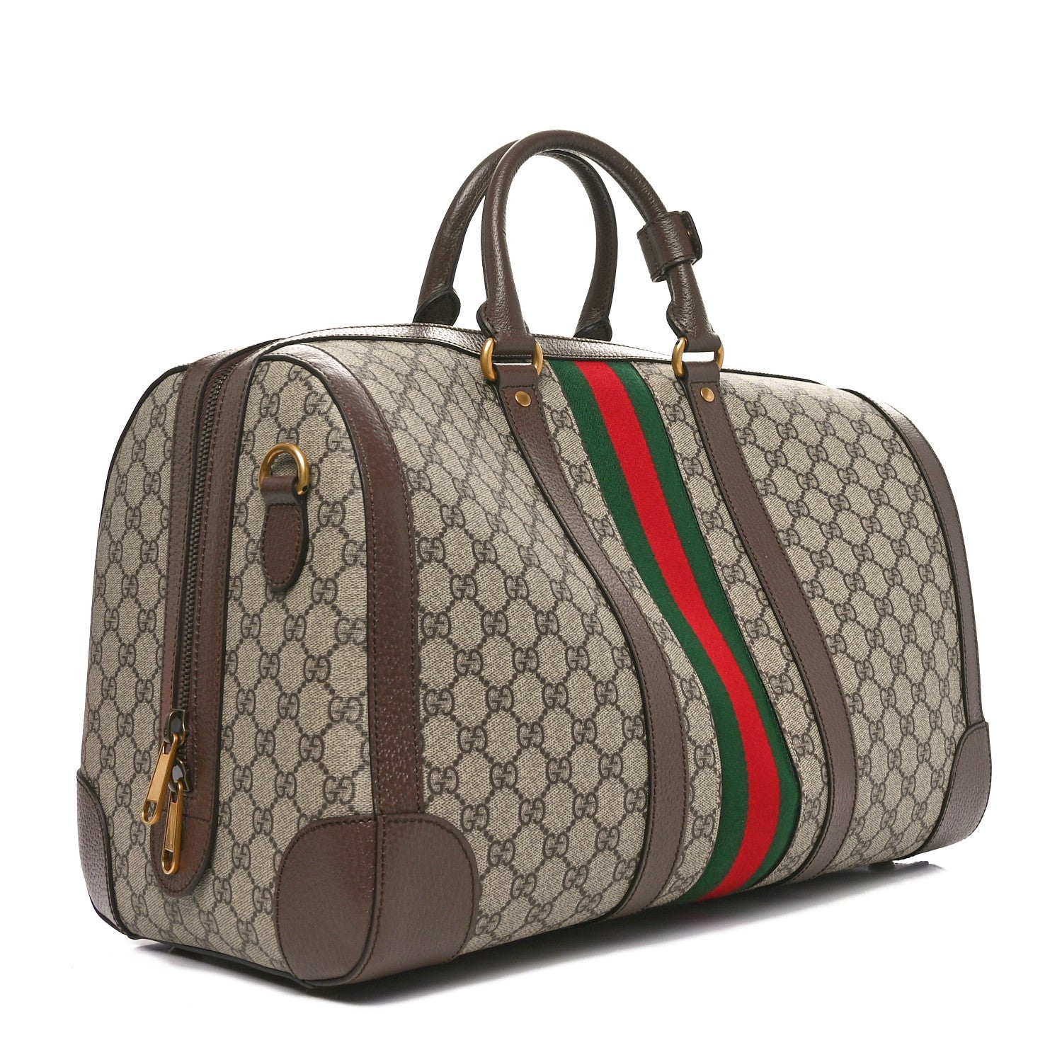 Gucci GG Supreme Monogram Textured Dollar Calfskin Web Medium Savoy Duffle Bag Beige Ebony New Acero 2 of 9