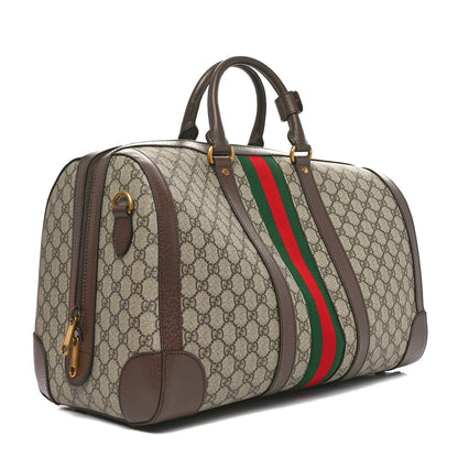 Gucci GG Supreme Monogram Textured Dollar Calfskin Web Medium Savoy Duffle Bag Beige Ebony New Acero 2 of 9