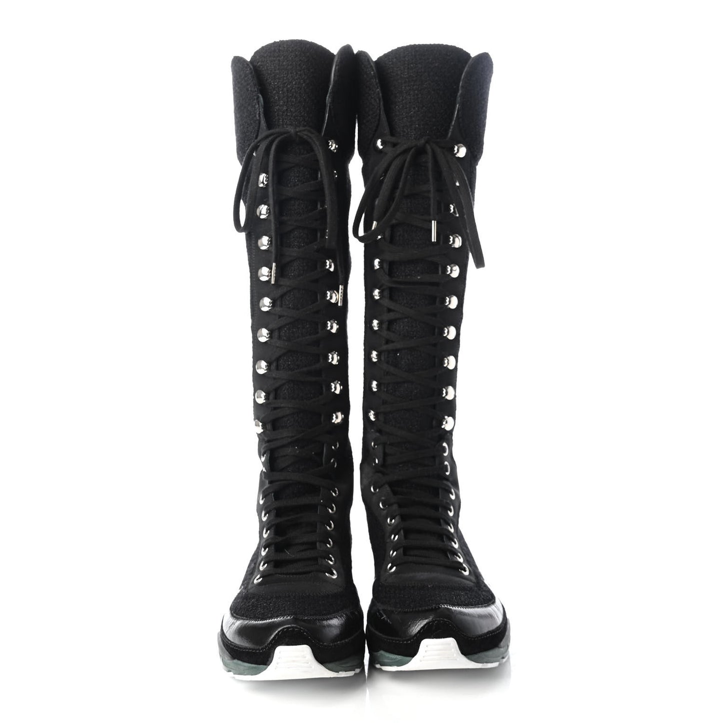 Tweed Patent Calfskin Sneaker High Boots 38 Black