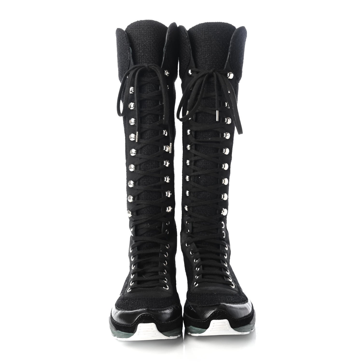 Chanel Tweed Patent Calfskin Sneaker High Boots 38 Black 3 of 20