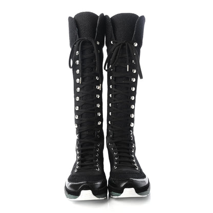 Chanel Tweed Patent Calfskin Sneaker High Boots 38 Black 3 of 20