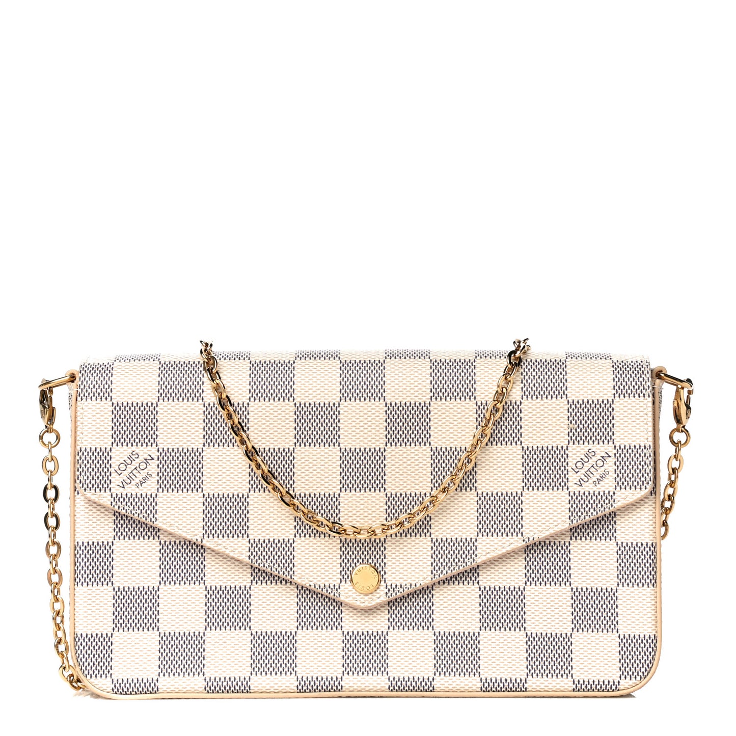 Damier Azur Pochette Felicie Chain Wallet Rose Ballerine