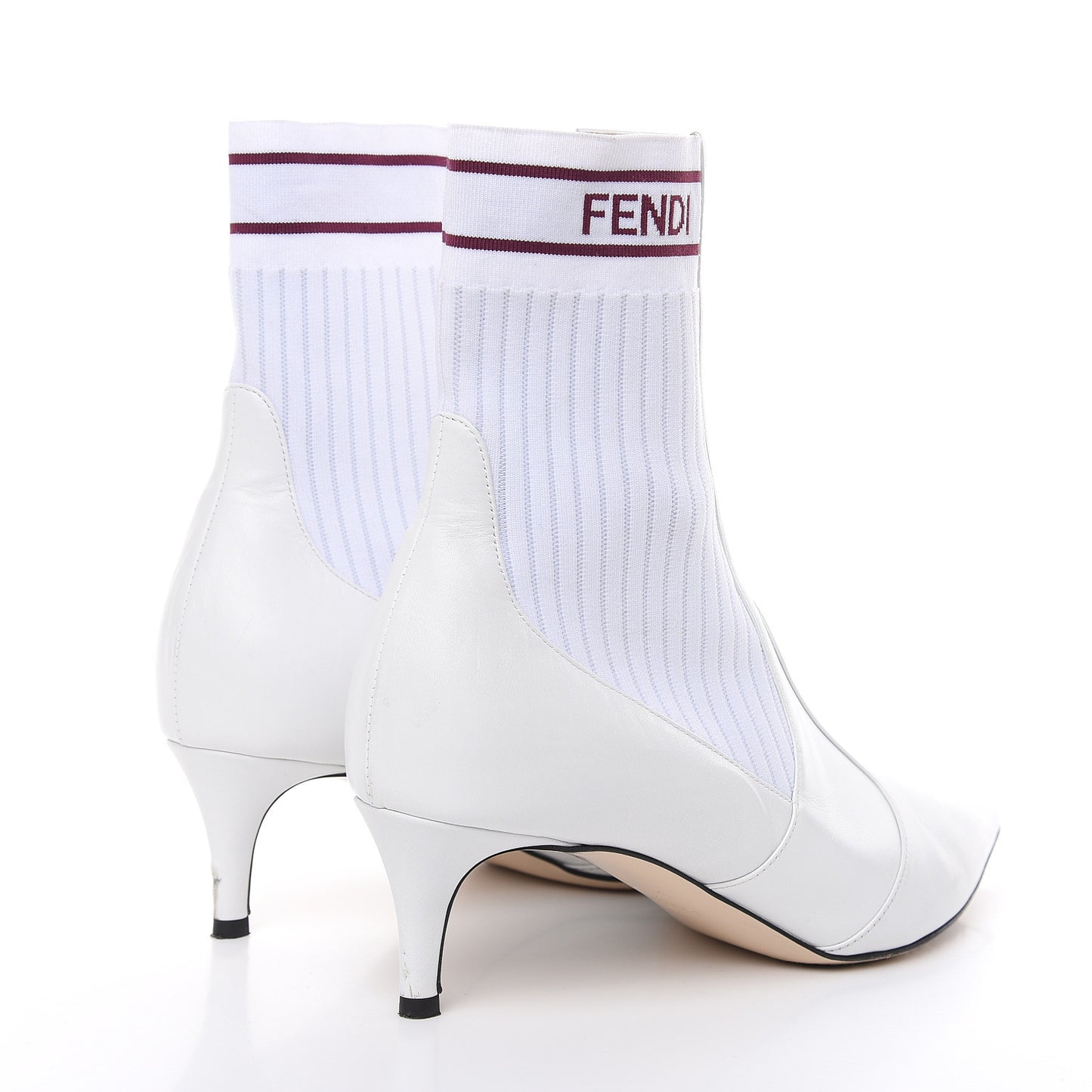 Vitellino Stretch Fabric Logo Rockoko Low Heel Sock Boots 39 White Bordeaux