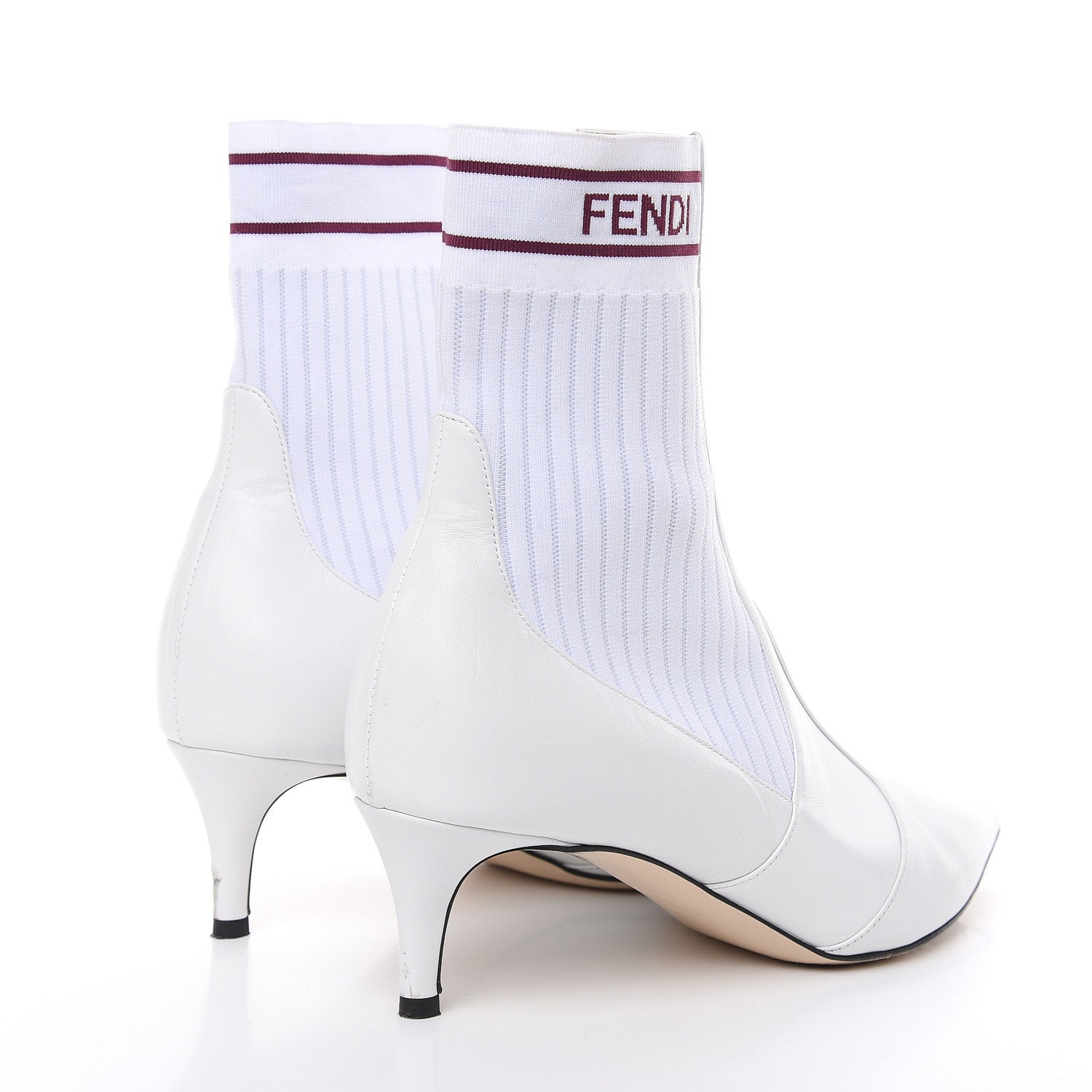 Fendi Vitellino Stretch Fabric Logo Rockoko Low Heel Sock Boots 39 White Bordeaux 4 of 11