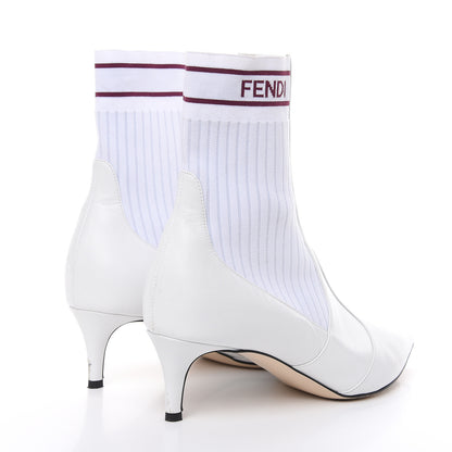 Fendi Vitellino Stretch Fabric Logo Rockoko Low Heel Sock Boots 39 White Bordeaux 4 of 11