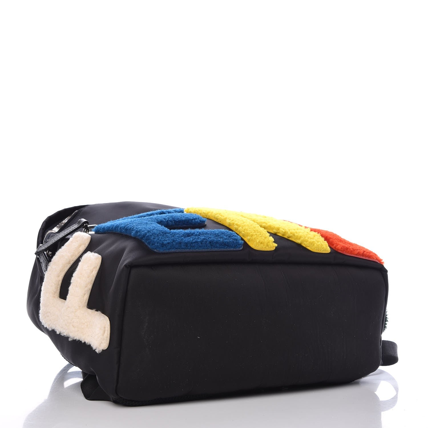 Fendi Nylon Shearling Block Letter Backpack Black 4 of 9