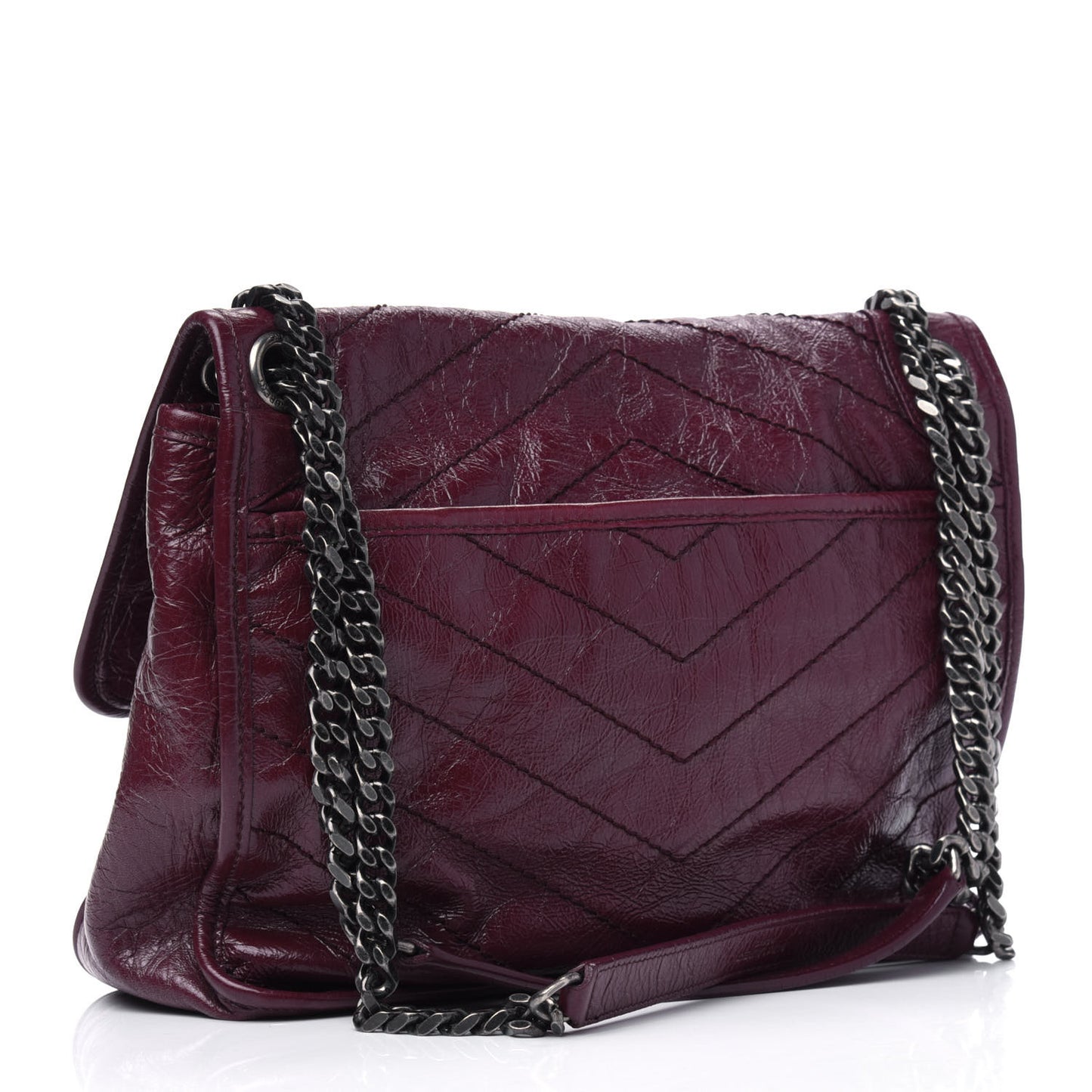 Crinkled Calfskin Matelasse Monogram Medium Niki Chain Satchel Burgundy