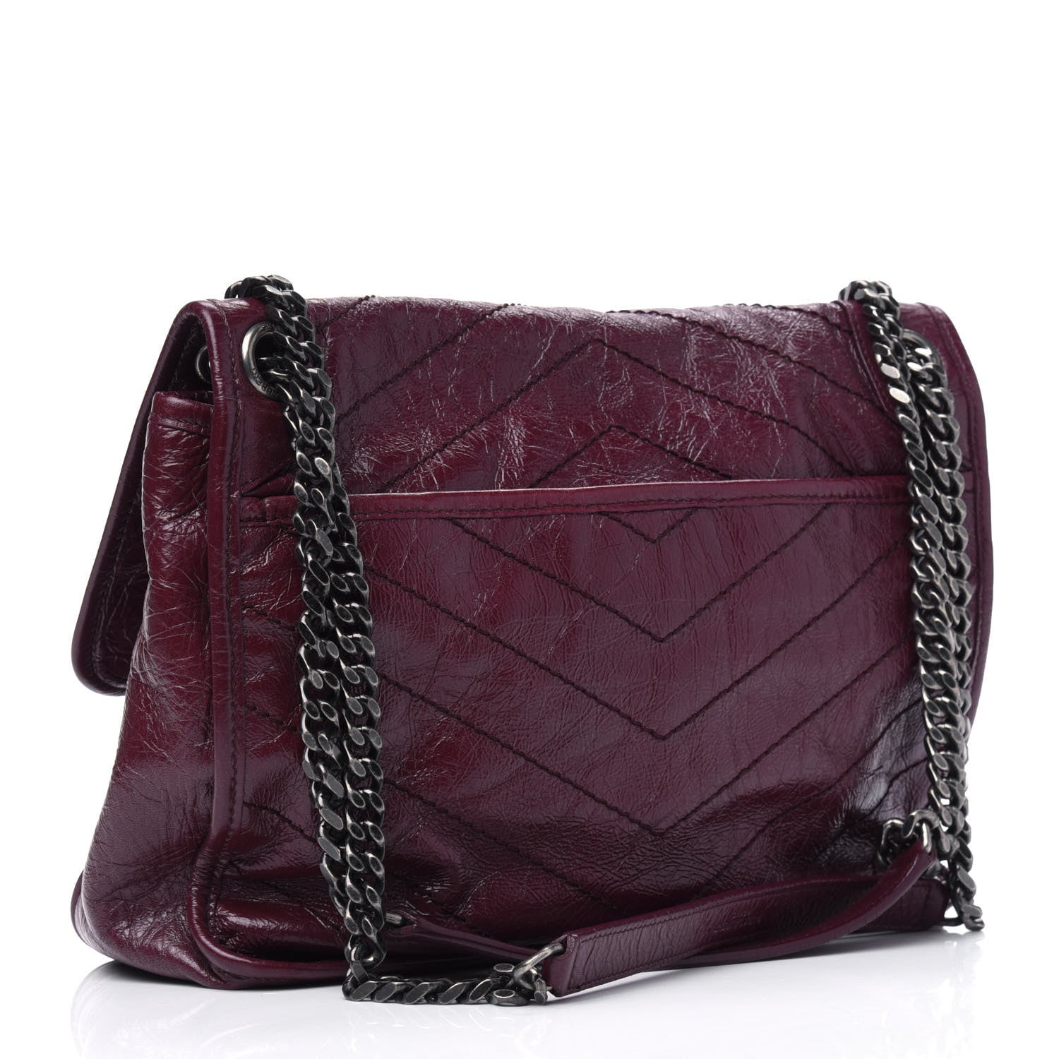 Saint Laurent Crinkled Calfskin Matelasse Monogram Medium Niki Chain Satchel Burgundy 2 of 17