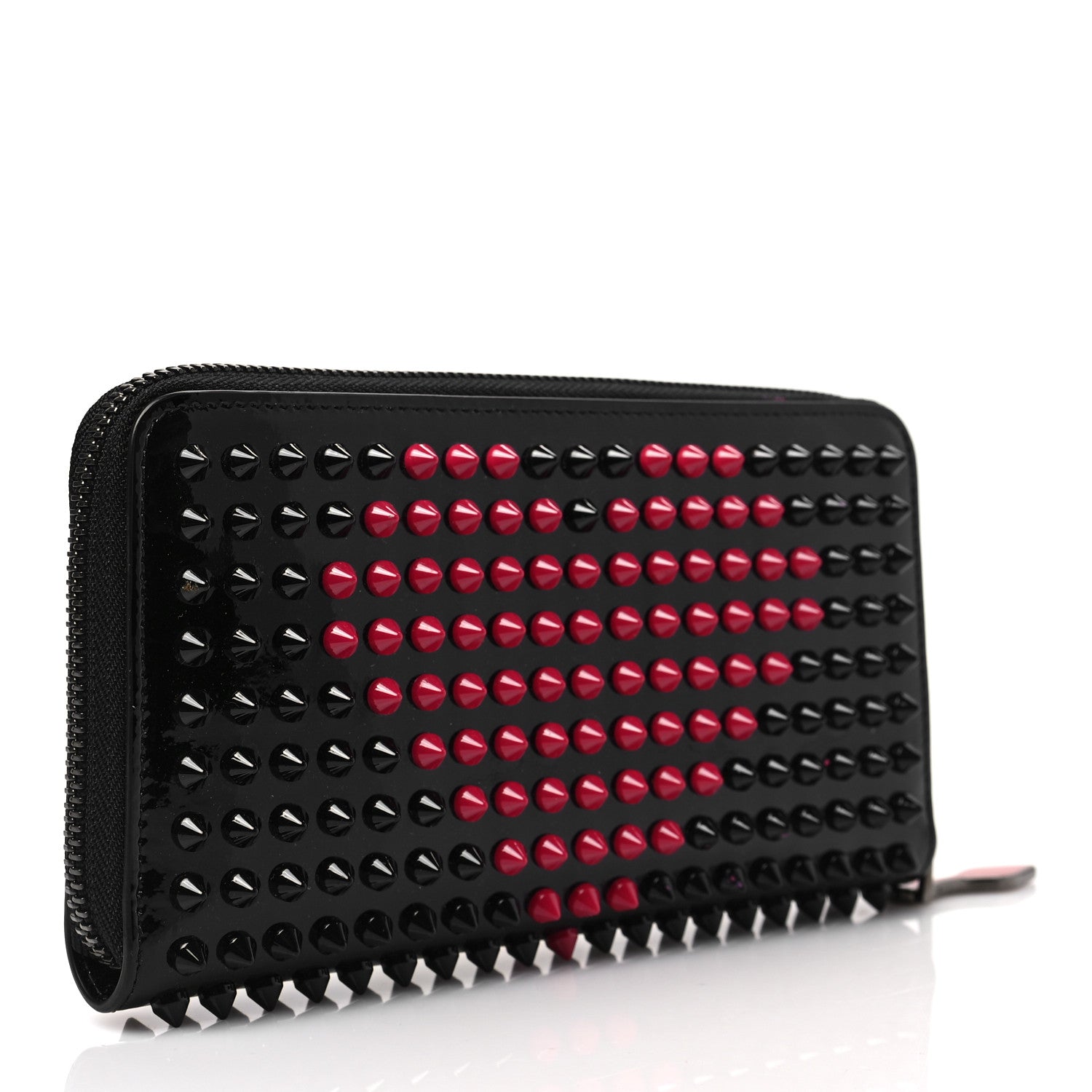 Christian Louboutin Patent Panettone Spiked Valentines Zip Around Wallet Black Fuchsia 3 of 7