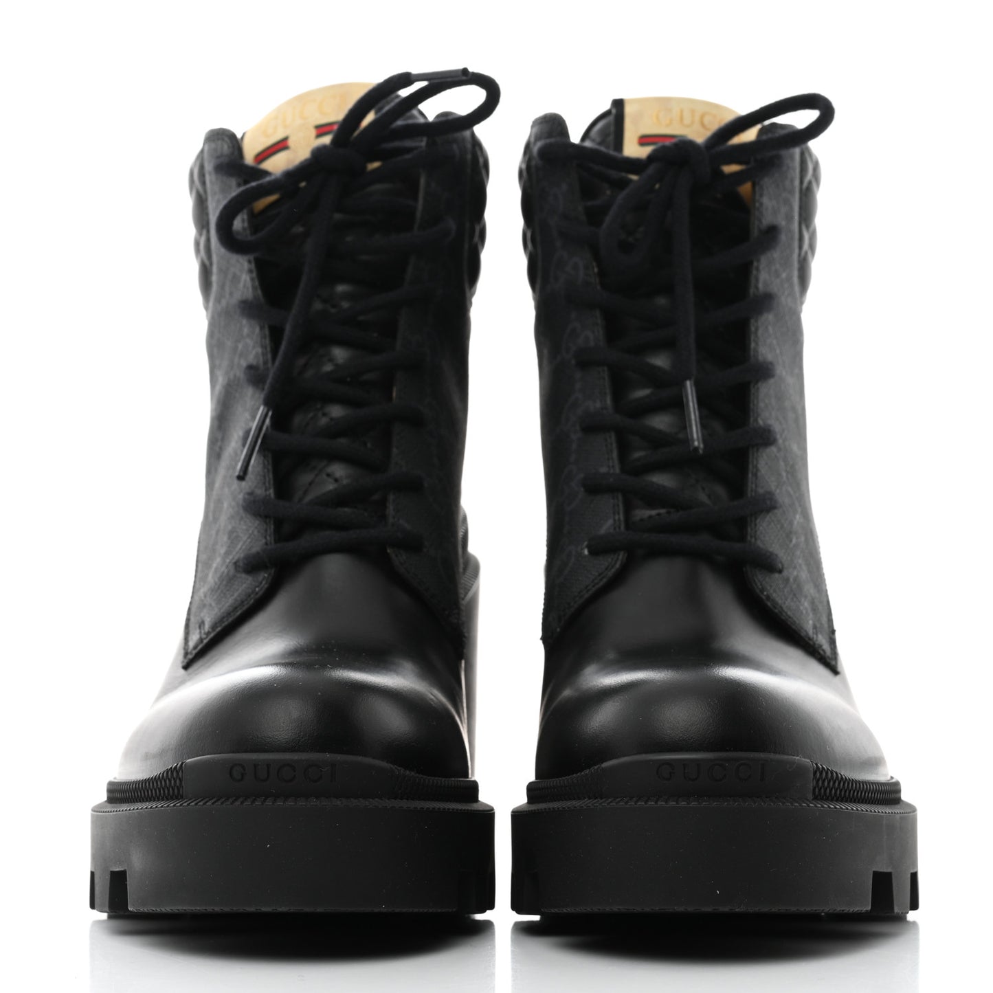Calfskin GG Supreme Monogram Nappa Quilted Lace Up Ankle Boots 40 Black