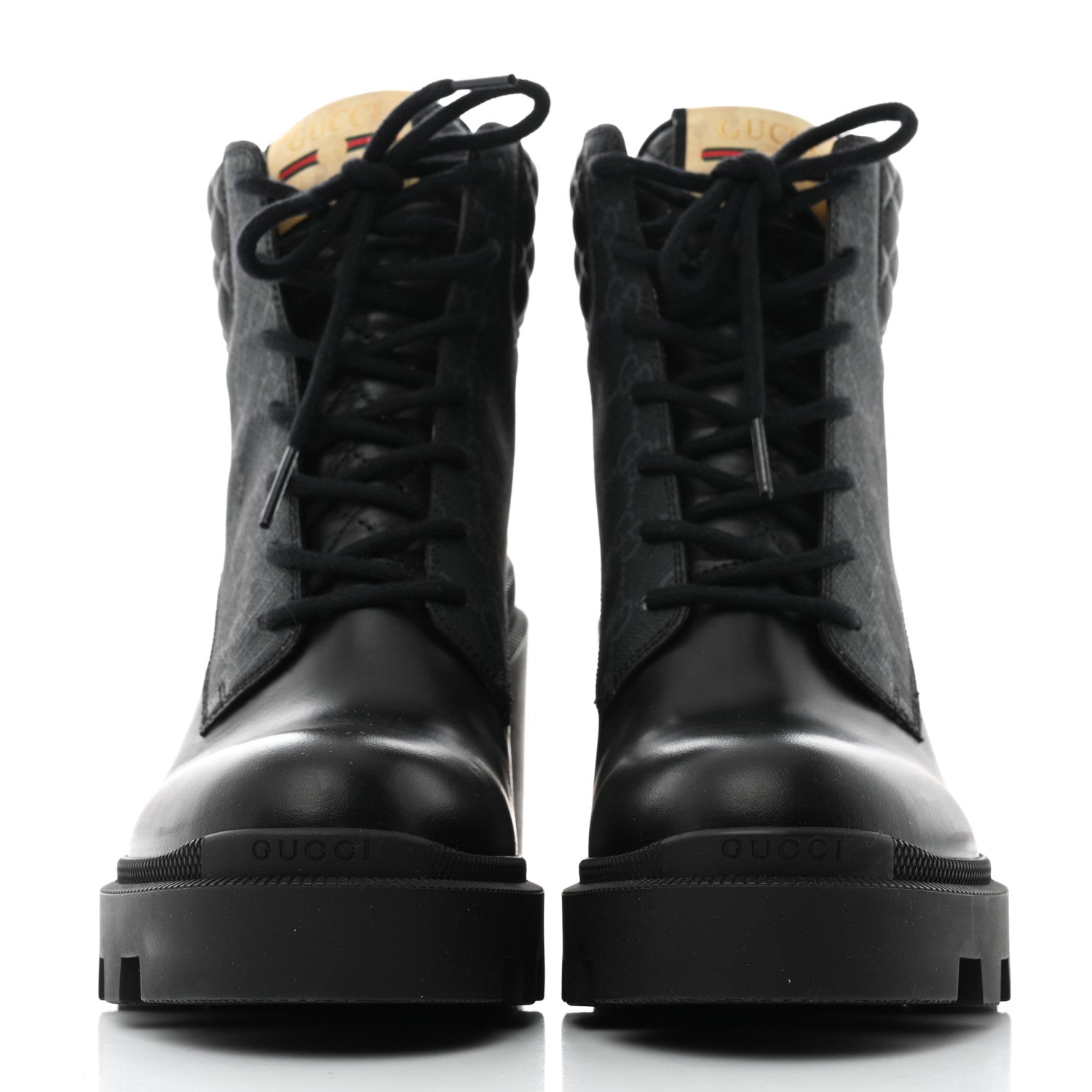 Gucci Calfskin GG Supreme Monogram Nappa Quilted Lace Up Ankle Boots 40 Black 2 of 8