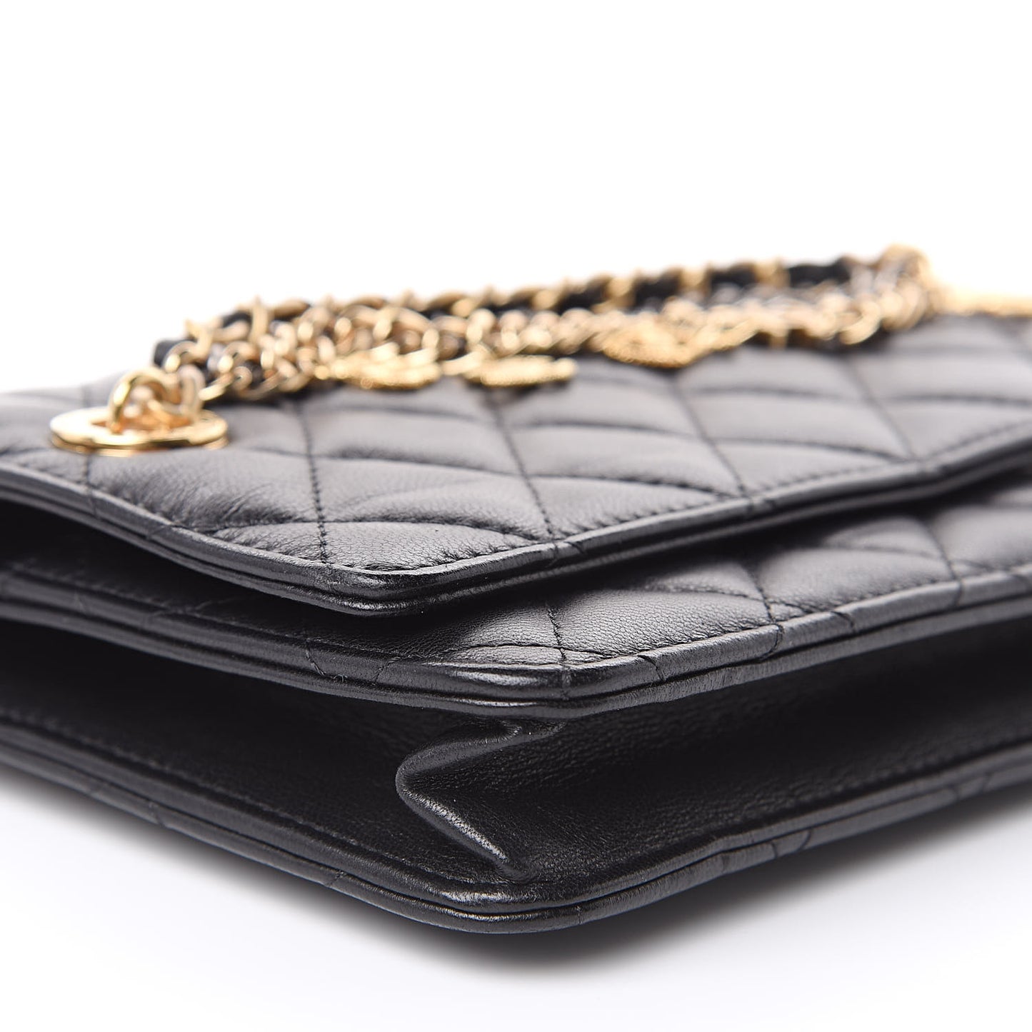 Lambskin Quilted Egyptian Amulet Wallet On Chain WOC Black