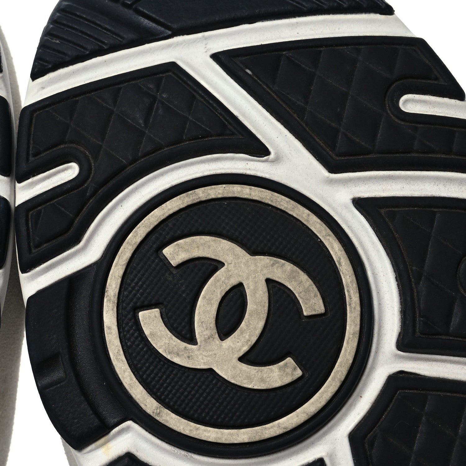 Chanel Tweed Suede Calfskin Womens CC Sneakers 38.5 Dark Blue Black Grey White 9 of 10