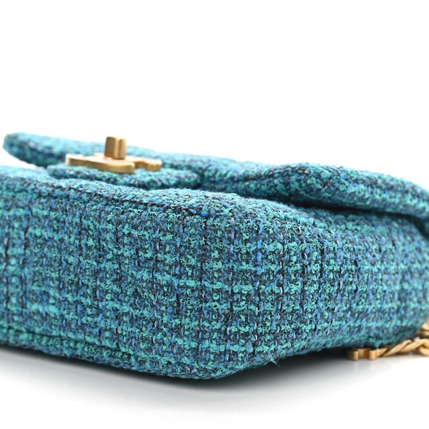 Chanel Tweed Enamel Quilted Pending CC Mini Square Flap Blue Green 9 of 9