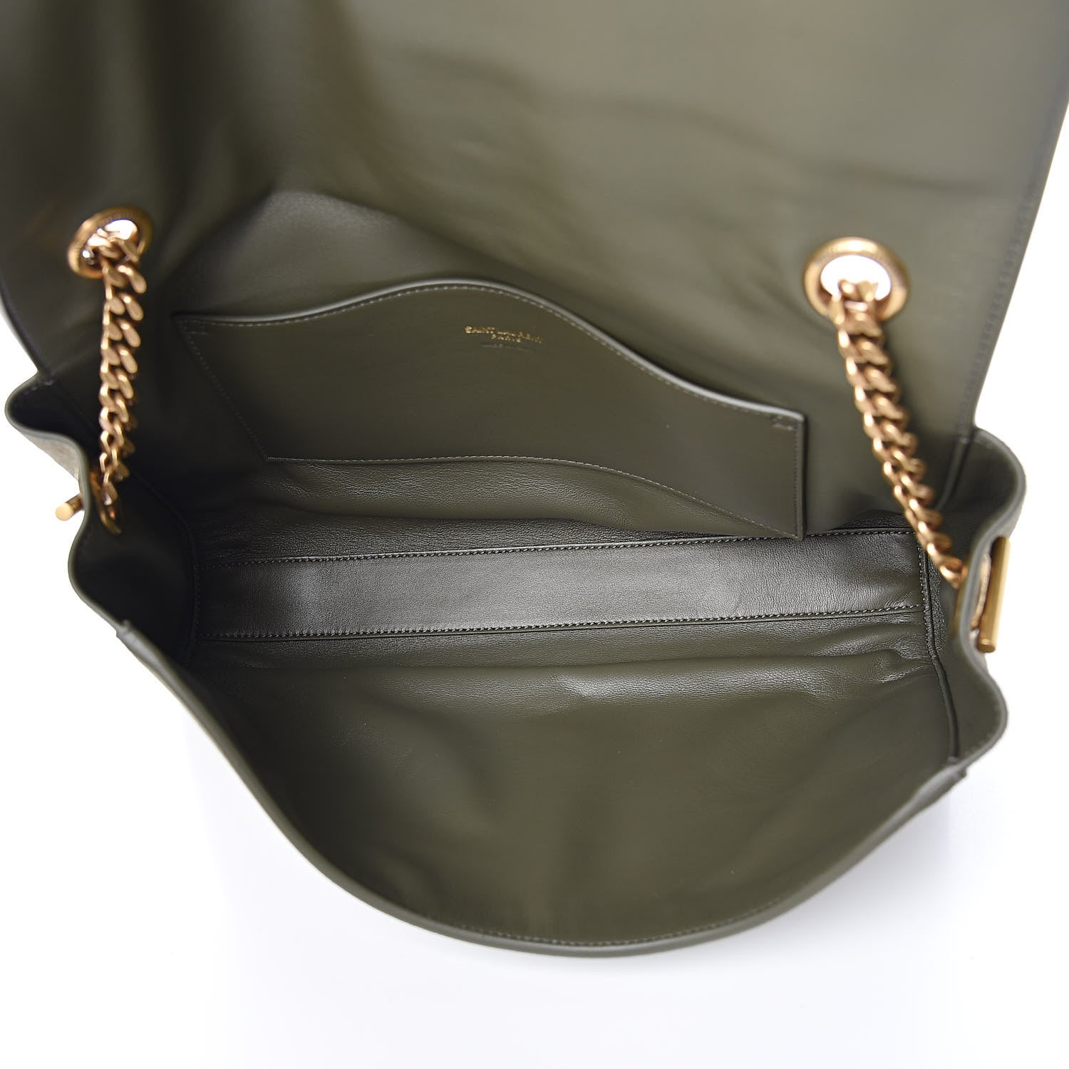 Saint Laurent Smooth Calfskin Suede Medium Reversible Monogram Kate Satchel Olive 8 of 13